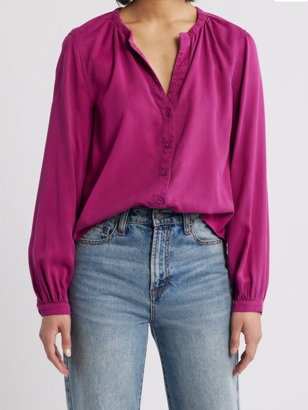 cloth & stone Magenta Gathered Button-Up ShirtCloth & Stone